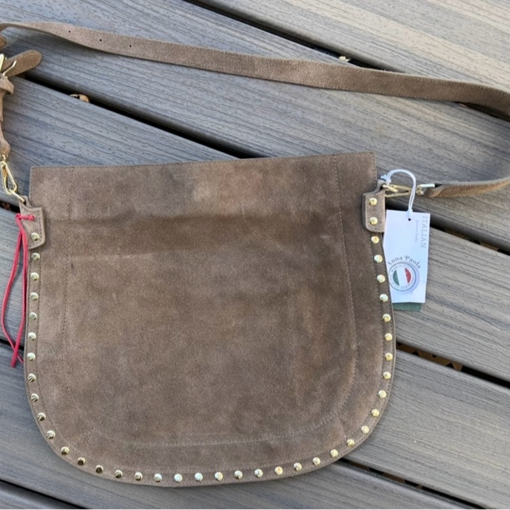 Brown Suede Studded Shoulder Bag